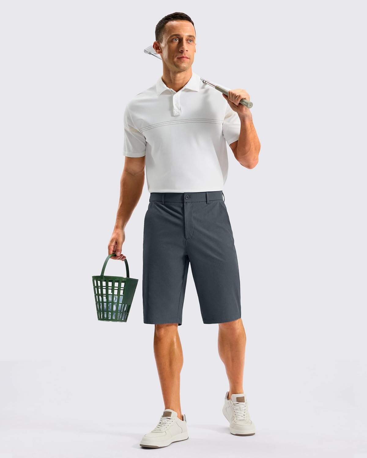 image:imageMens Golf Shorts 12 Long 4 Pockets Lightweight Knee Length Quick Dry Breathable Straight Fit Casual Hiking Work Travel ShortIron Grey