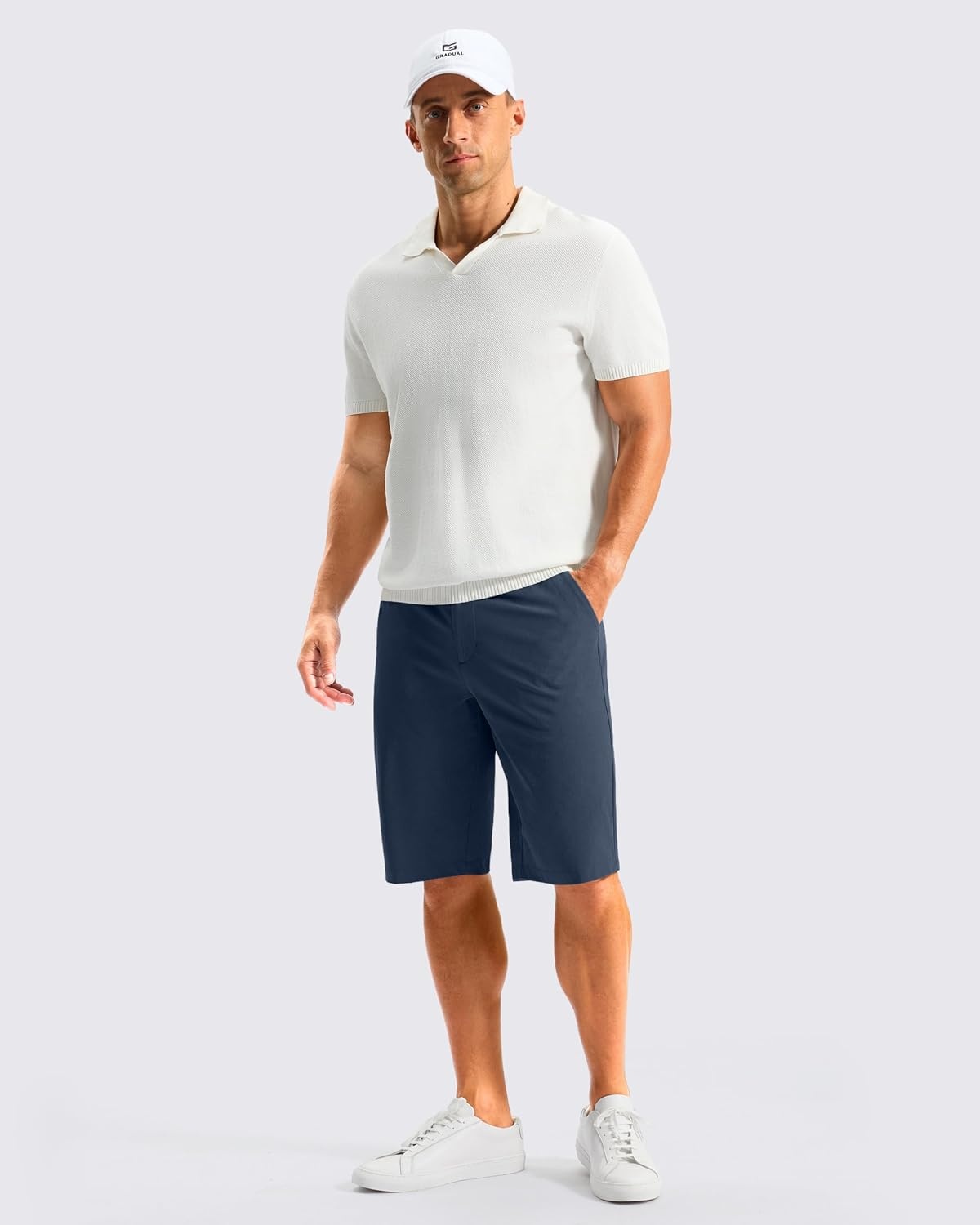image:imageMens Golf Shorts 12 Long 4 Pockets Lightweight Knee Length Quick Dry Breathable Straight Fit Casual Hiking Work Travel ShortNavy Blue