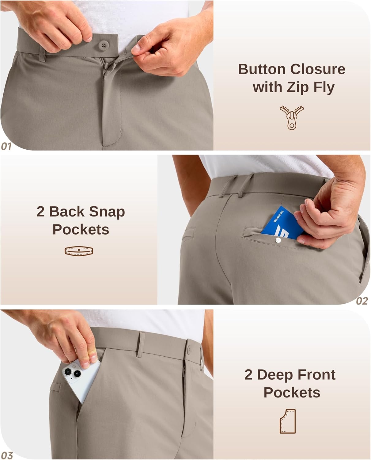 image:imageMens Golf Shorts 12 Long 4 Pockets Lightweight Knee Length Quick Dry Breathable Straight Fit Casual Hiking Work Travel ShortStone Grey