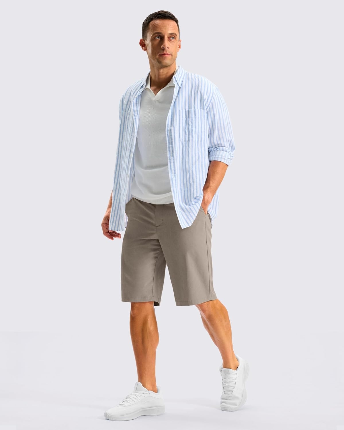 image:imageMens Golf Shorts 12 Long 4 Pockets Lightweight Knee Length Quick Dry Breathable Straight Fit Casual Hiking Work Travel ShortStone Grey