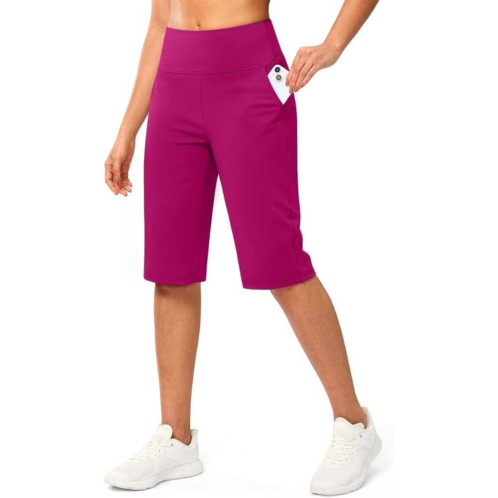 image:imageG Gradual 14 Long Shorts for Women Knee Length Capris with Pockets High Waisted Loose Fit Stretchy 2 Pockets Athletic Workout Summer Casual Walking Yoga Bermuda Shorts for WomenRose