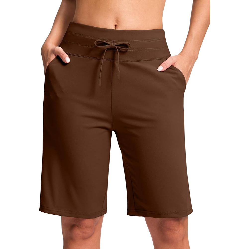 image:imageG Gradual Bermuda Shorts for Women with Pockets 10 Knee Length  Walking Running Yoga Casual High Waisted Tummy Control Soft Breathable amp 4Way Stretch FabricBrown