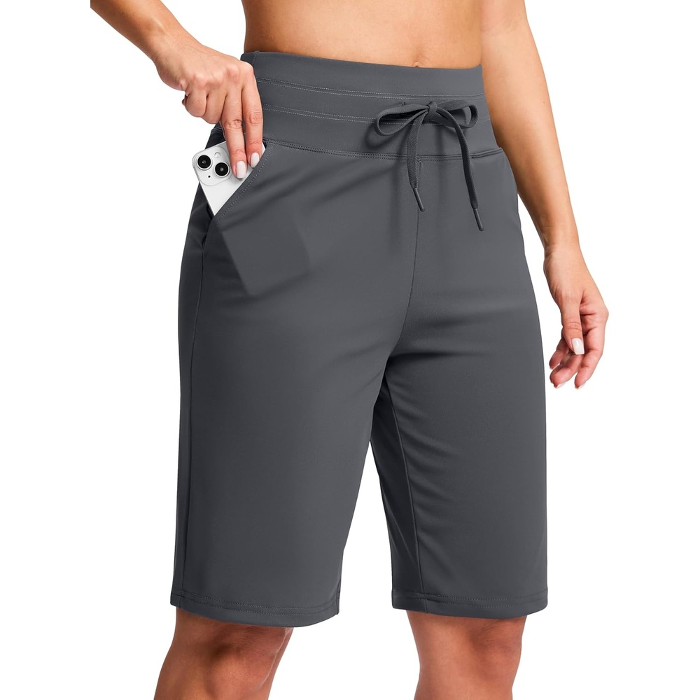 image:imageG Gradual Bermuda Shorts for Women with Pockets 10 Knee Length  Walking Running Yoga Casual High Waisted Tummy Control Soft Breathable amp 4Way Stretch FabricDark Grey