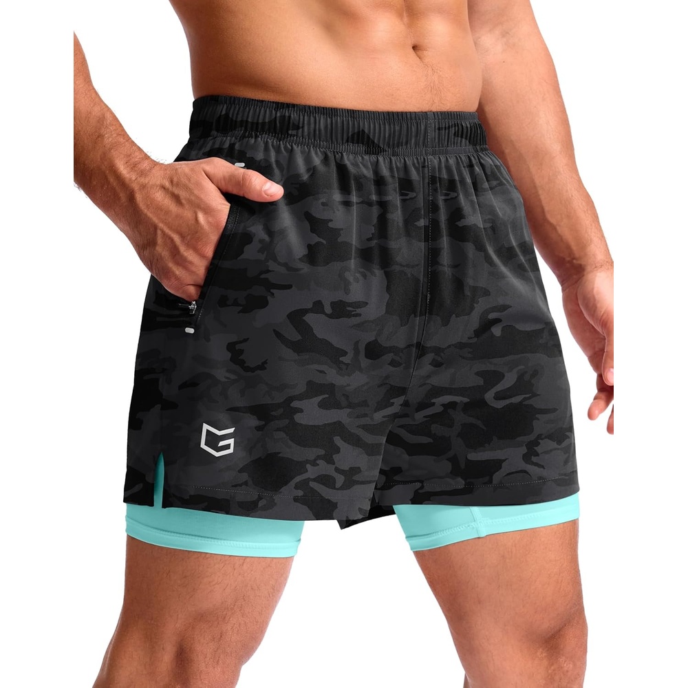 image:imageG Gradual Mens Running Gym Shorts with Compression Liner 5 7 9 Quick Dry Workout Athletic Shorts for Men Zipper PocketsGrey Camo