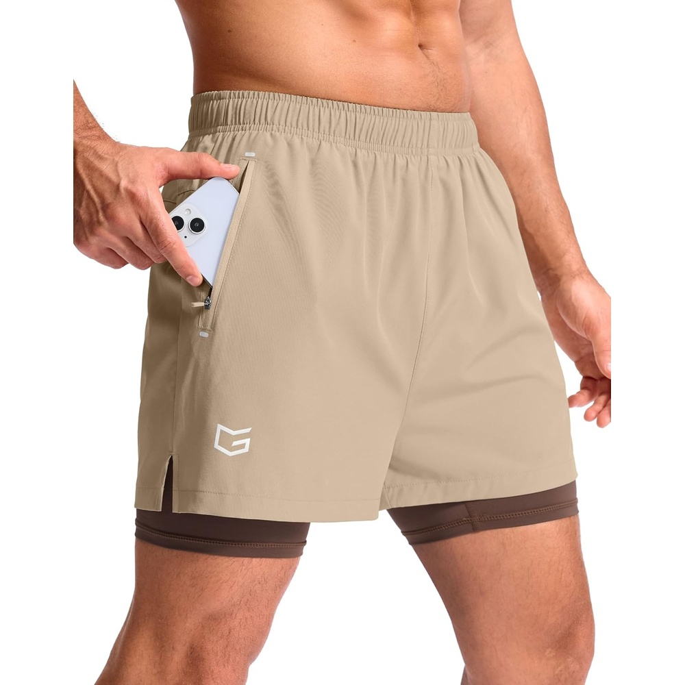 image:imageG Gradual Mens Running Gym Shorts with Compression Liner 5 7 9 Quick Dry Workout Athletic Shorts for Men Zipper PocketsKhaki