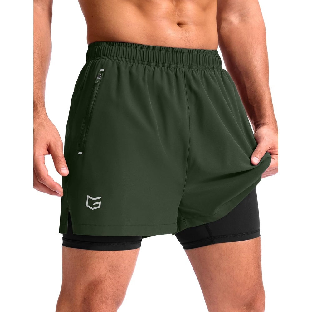 image:imageG Gradual Mens Running Gym Shorts with Compression Liner 5 7 9 Quick Dry Workout Athletic Shorts for Men Zipper PocketsOlive
