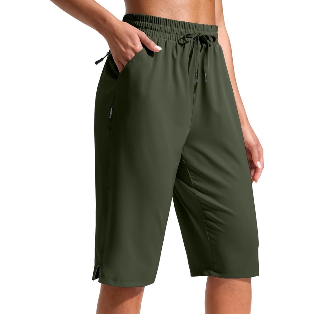 image:imageG Gradual Womens 13 Long Hiking Shorts with 3 Pockets  Lightweight Quick Dry Water Resistant UPF 50 Zipper Pocket Elastic Waist Summer Outdoor Travel WalkingOlive