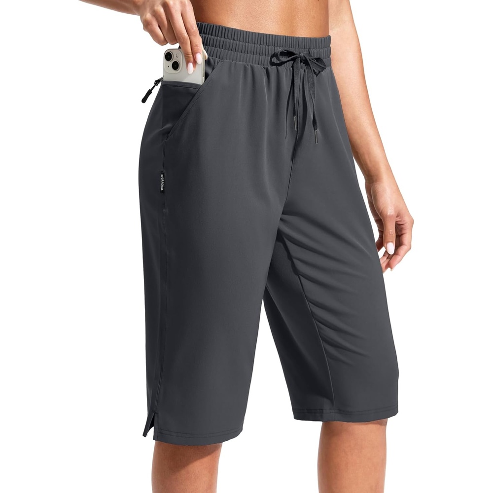 image:imageG Gradual Womens 13 Long Hiking Shorts with 3 Pockets  Lightweight Quick Dry Water Resistant UPF 50 Zipper Pocket Elastic Waist Summer Outdoor Travel WalkingDark Grey