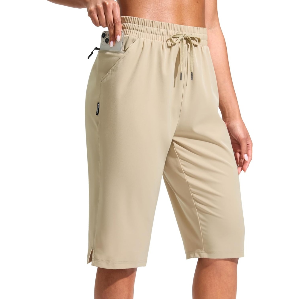 image:imageG Gradual Womens 13 Long Hiking Shorts with 3 Pockets  Lightweight Quick Dry Water Resistant UPF 50 Zipper Pocket Elastic Waist Summer Outdoor Travel WalkingLight Khaki