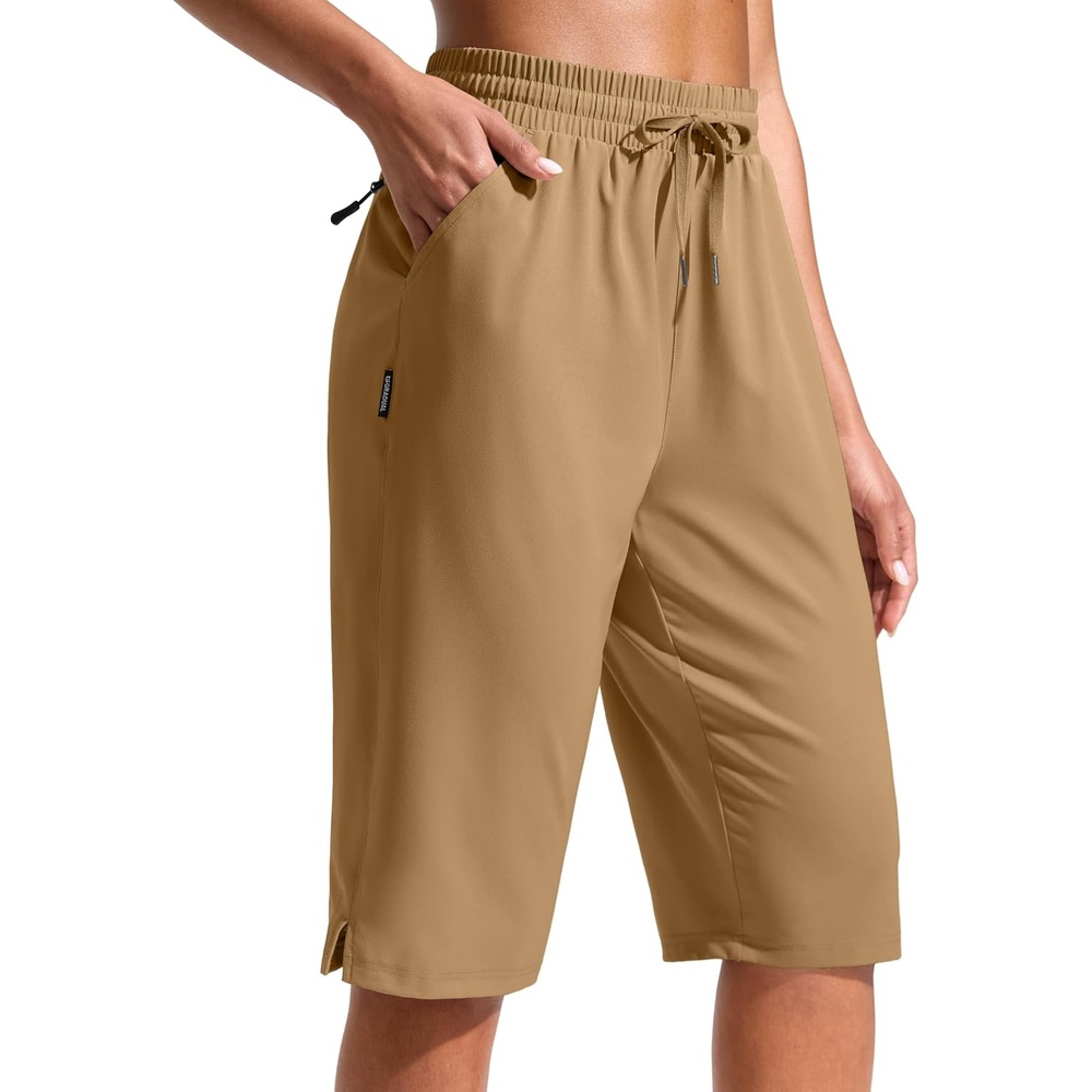 image:imageG Gradual Womens 13 Long Hiking Shorts with 3 Pockets  Lightweight Quick Dry Water Resistant UPF 50 Zipper Pocket Elastic Waist Summer Outdoor Travel WalkingDark Khaki