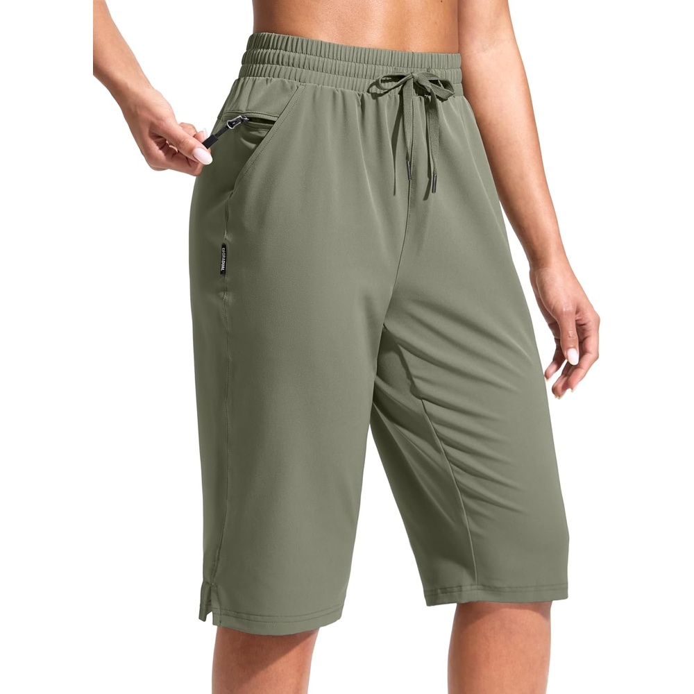 image:imageG Gradual Womens 13 Long Hiking Shorts with 3 Pockets  Lightweight Quick Dry Water Resistant UPF 50 Zipper Pocket Elastic Waist Summer Outdoor Travel WalkingSage Grey
