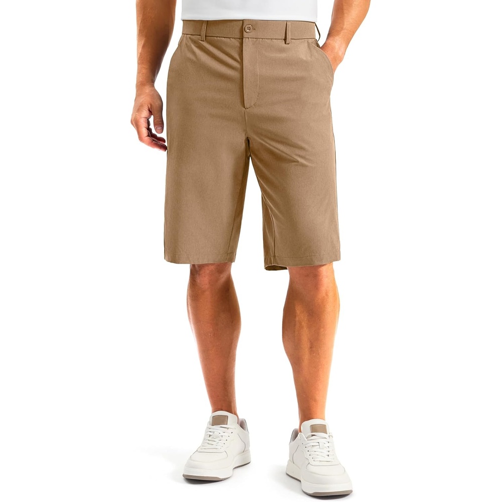 image:imageMens Golf Shorts 12 Long 4 Pockets Lightweight Knee Length Quick Dry Breathable Straight Fit Casual Hiking Work Travel ShortDark Khaki