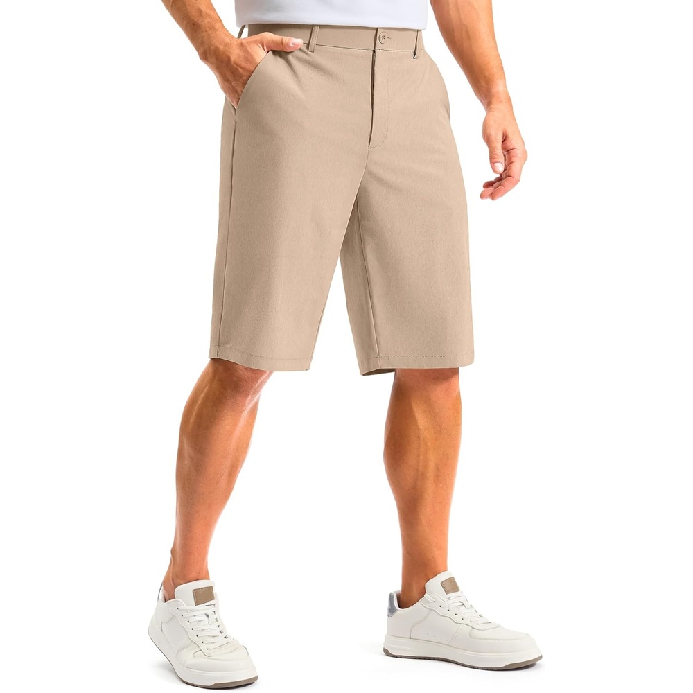 image:imageMens Golf Shorts 12 Long 4 Pockets Lightweight Knee Length Quick Dry Breathable Straight Fit Casual Hiking Work Travel ShortKhaki