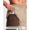 G Gradual Men’s Running Gym Shorts with Compression Liner 5″/ 7″/ 9″ Quick Dry Workout Athletic Shorts for Men Zipper Pockets(Khaki)