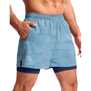 G Gradual Men’s Running Gym Shorts with Compression Liner 5″/ 7″/ 9″ Quick Dry Workout Athletic Shorts for Men Zipper Pockets(Blue Geometry)