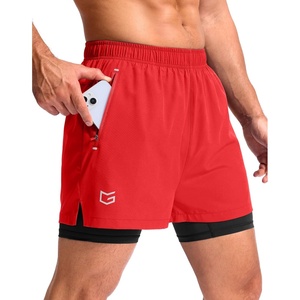 G Gradual Men’s Running Gym Shorts with Compression Liner 5″/ 7″/ 9″ Quick Dry Workout Athletic Shorts for Men Zipper Pockets(Deep Red)