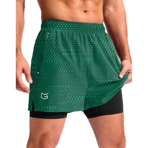 G Gradual Men’s Running Gym Shorts with Compression Liner 5″/ 7″/ 9″ Quick Dry Workout Athletic Shorts for Men Zipper Pockets(Green Geometry)