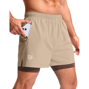 G Gradual Men’s Running Gym Shorts with Compression Liner 5″/ 7″/ 9″ Quick Dry Workout Athletic Shorts for Men Zipper Pockets(Khaki)