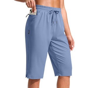 G Gradual Women’s 13″ Long Hiking Shorts with 3 Pockets | Lightweight, Quick Dry, Water Resistant, UPF 50+, Zipper Pocket, Elastic Waist, Summer, Outdoor, Travel, Walking(Slate Blue)