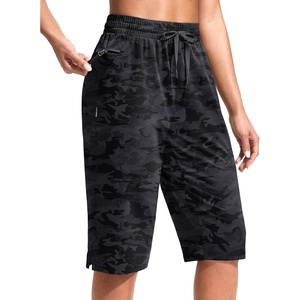 G Gradual Women’s 13″ Long Hiking Shorts with 3 Pockets | Lightweight, Quick Dry, Water Resistant, UPF 50+, Zipper Pocket, Elastic Waist, Summer, Outdoor, Travel, Walking(Grey Camo)