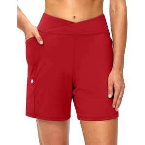 G Gradual Women’s Athletic Shorts 6″ High Waisted Casual Shorts for Women | V-High Waist Design, Soft, Quick Dry, Breathable, Lightweight, Moisture-Wicking, Lightweight, Workout, Daily(Red)