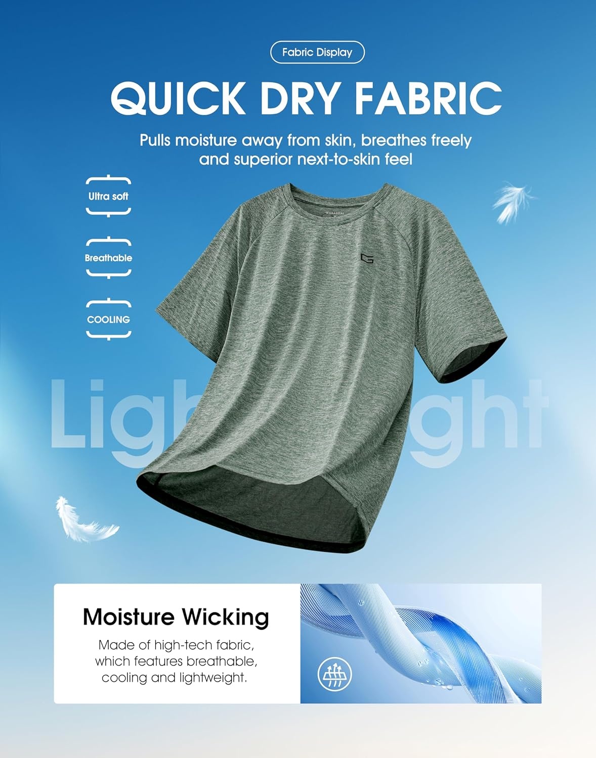 image:imageG Gradual Mens Workout Dry Fit Shirts Athletic Gym Lightweight TShirts Moisture Wicking Breathable Soft Performance Comfortable Tee Shirts Running Tennis Sports ActiveSage Green