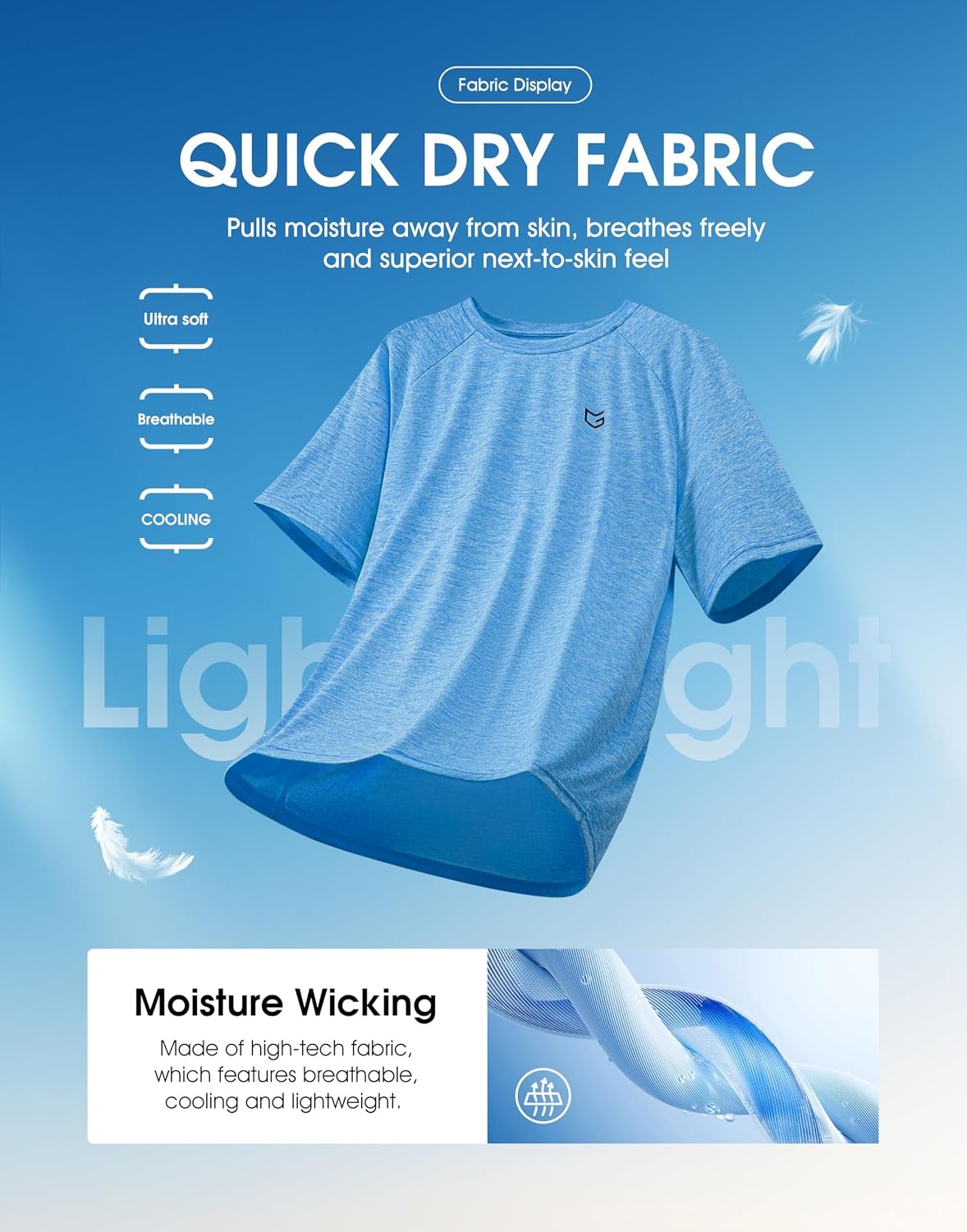 image:imageG Gradual Mens Workout Dry Fit Shirts Athletic Gym Lightweight TShirts Moisture Wicking Breathable Soft Performance Comfortable Tee Shirts Running Tennis Sports ActiveAzure Blue