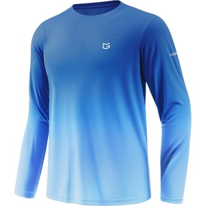 Men’s Sun Protection UPF 50+ Grid Swim Long Sleeve Rash Guard SPF UV Shirts | Lightweight, Breathable, Cooling, Quick Dry, Workout, Athletic, Fishing, Hiking, Surfing, Thumb Hole, Reflective Design Shirt(Gradient Blue White)