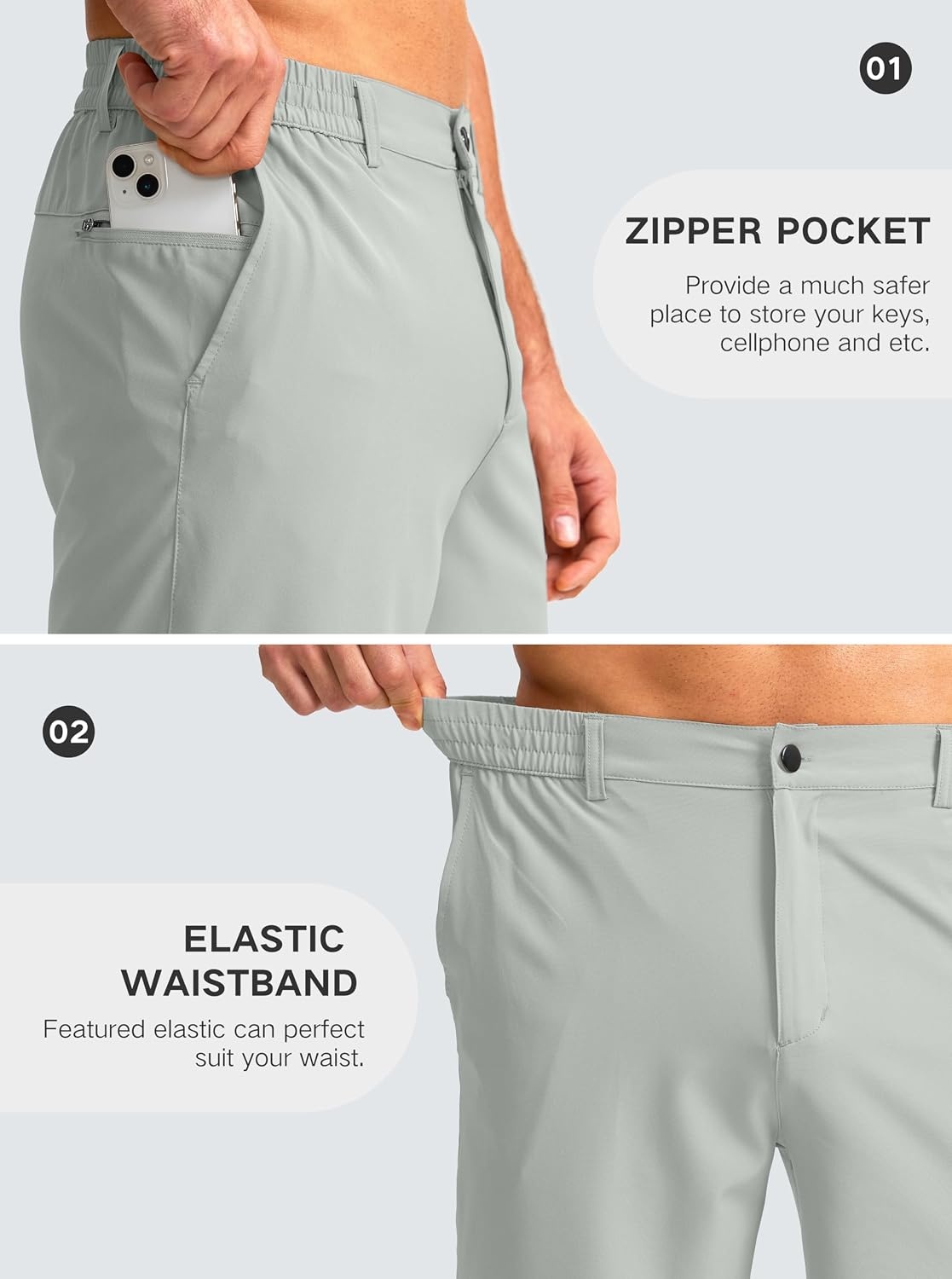 image:imageG Gradual Mens Casual Shorts 9 Lightweight Golf Shorts for Men Stretch Quick Dry Breathable Moisture wicking Expandable Waistband Zip fly Comfort