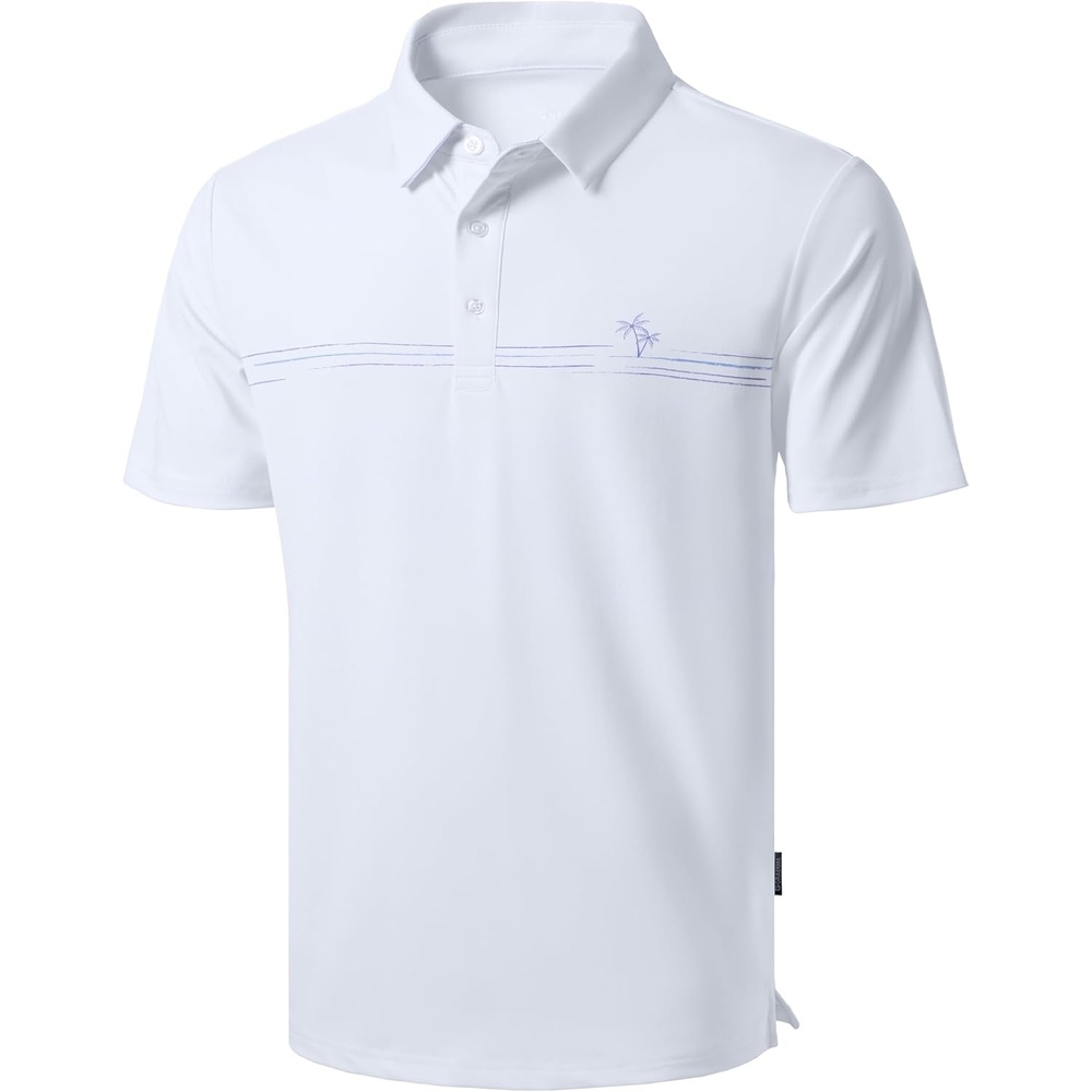 image:imageMens Golf Polo Shirts Dry Fit Moisture Wicking Performance Short Sleeve  Regular Fit 3 Button Collared Shirts Sun Protection Lightweight Breathable Pique Fabric Athletic Work Smart Casual PoloBwhite Coco Tree