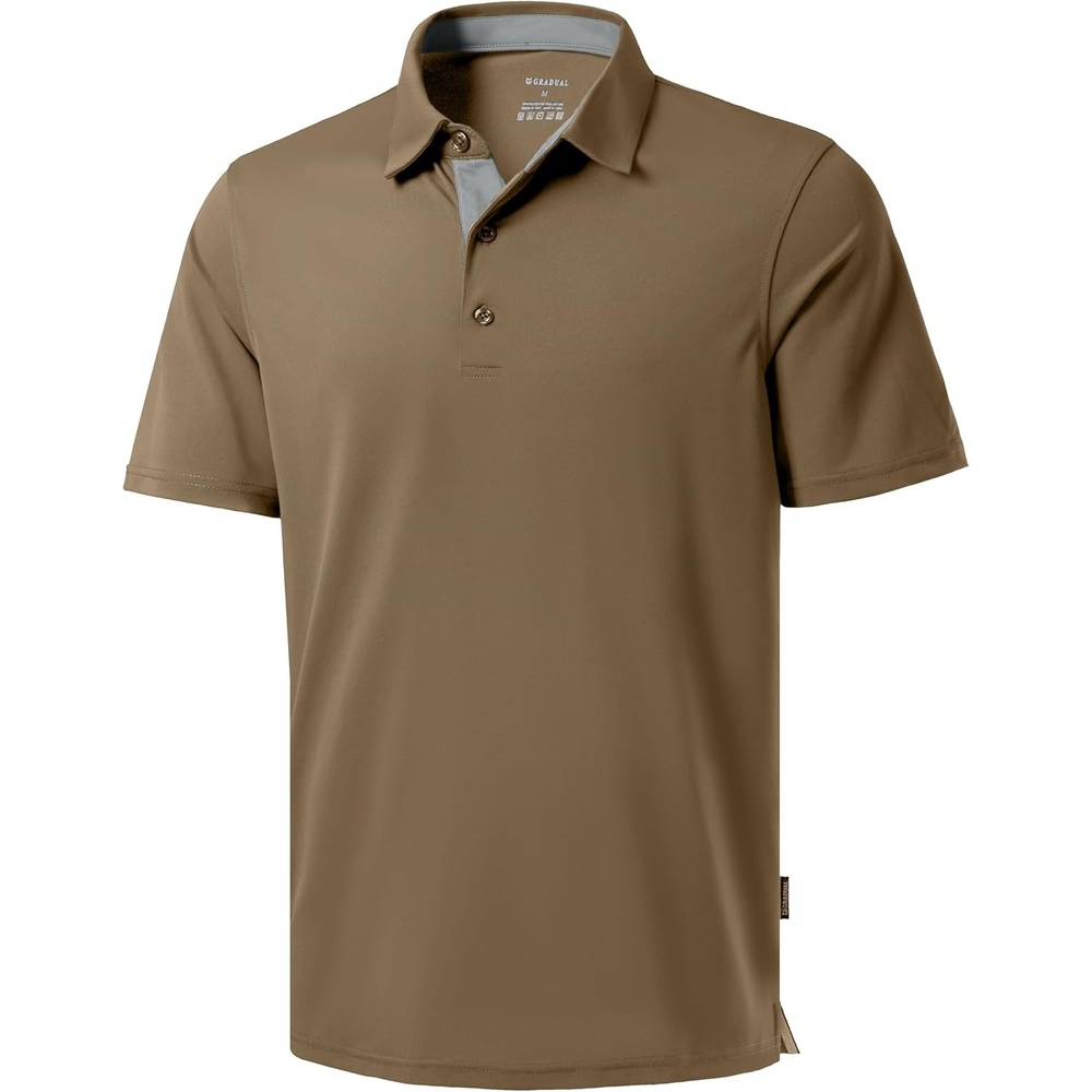 image:imageMens Golf Polo Shirts Dry Fit Moisture Wicking Performance Short Sleeve  Regular Fit 3 Button Collared Shirts Sun Protection Lightweight Breathable Pique Fabric Athletic Work Smart Casual PoloAkhaki