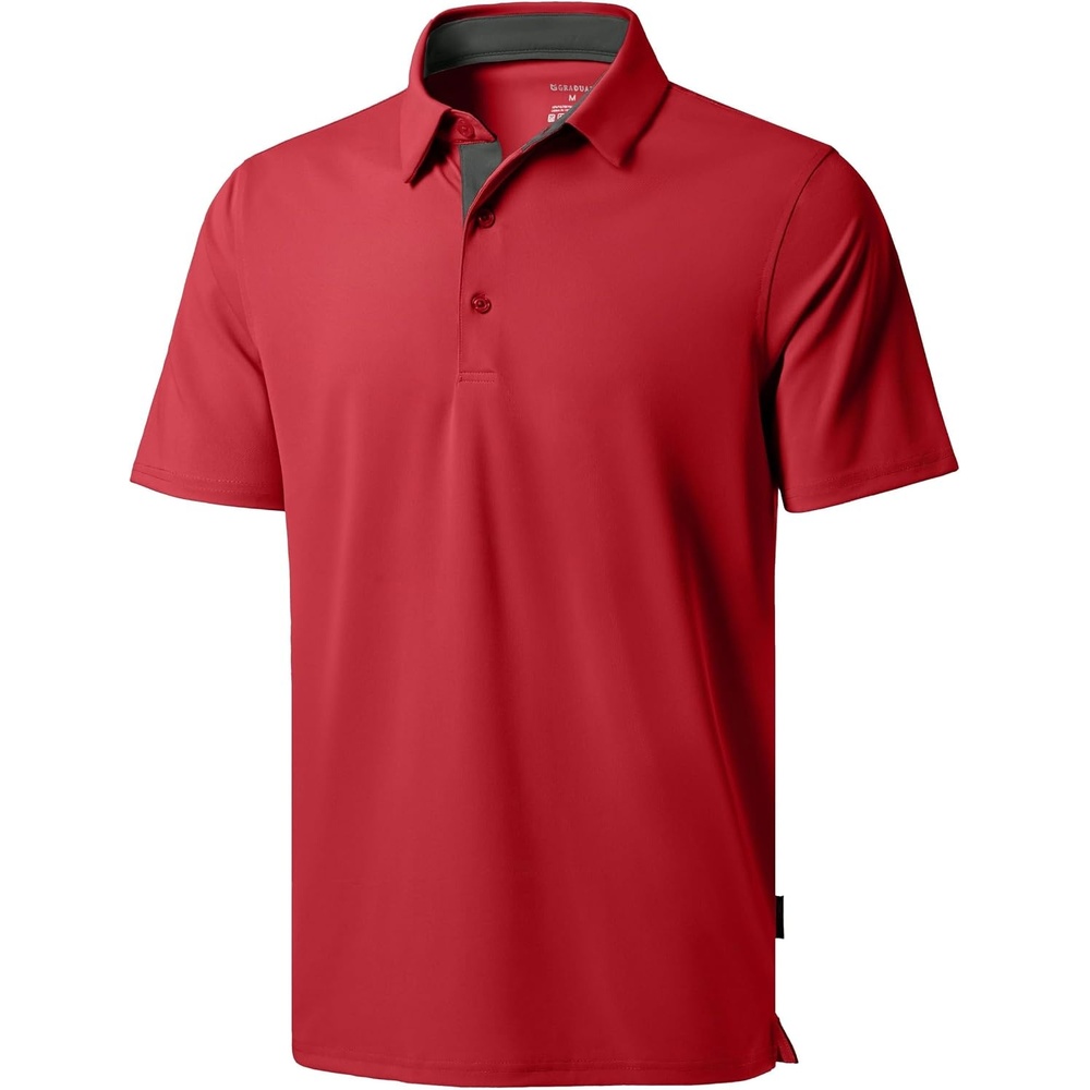 image:imageMens Golf Polo Shirts Dry Fit Moisture Wicking Performance Short Sleeve  Regular Fit 3 Button Collared Shirts Sun Protection Lightweight Breathable Pique Fabric Athletic Work Smart Casual PoloAdark Red