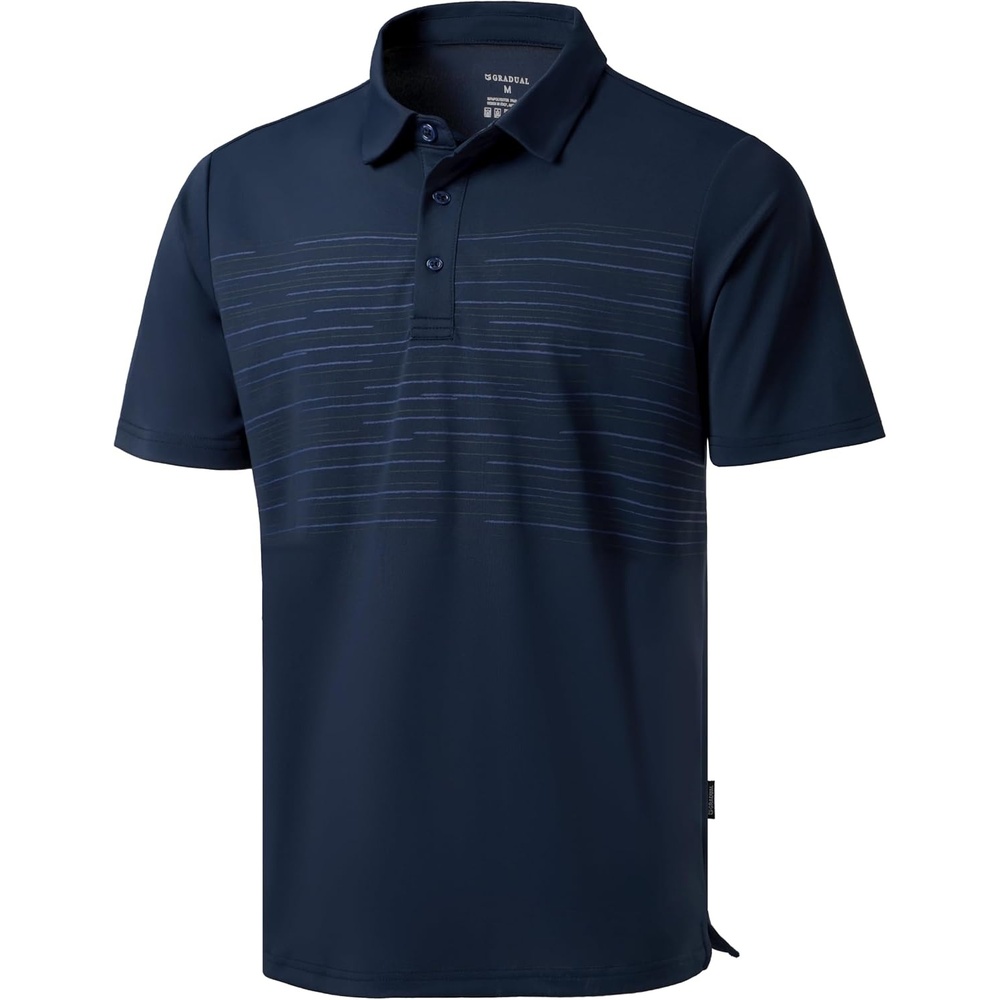 image:imageMens Golf Polo Shirts Dry Fit Moisture Wicking Performance Short Sleeve  Regular Fit 3 Button Collared Shirts Sun Protection Lightweight Breathable Pique Fabric Athletic Work Smart Casual PoloBnavy Coloured Lines