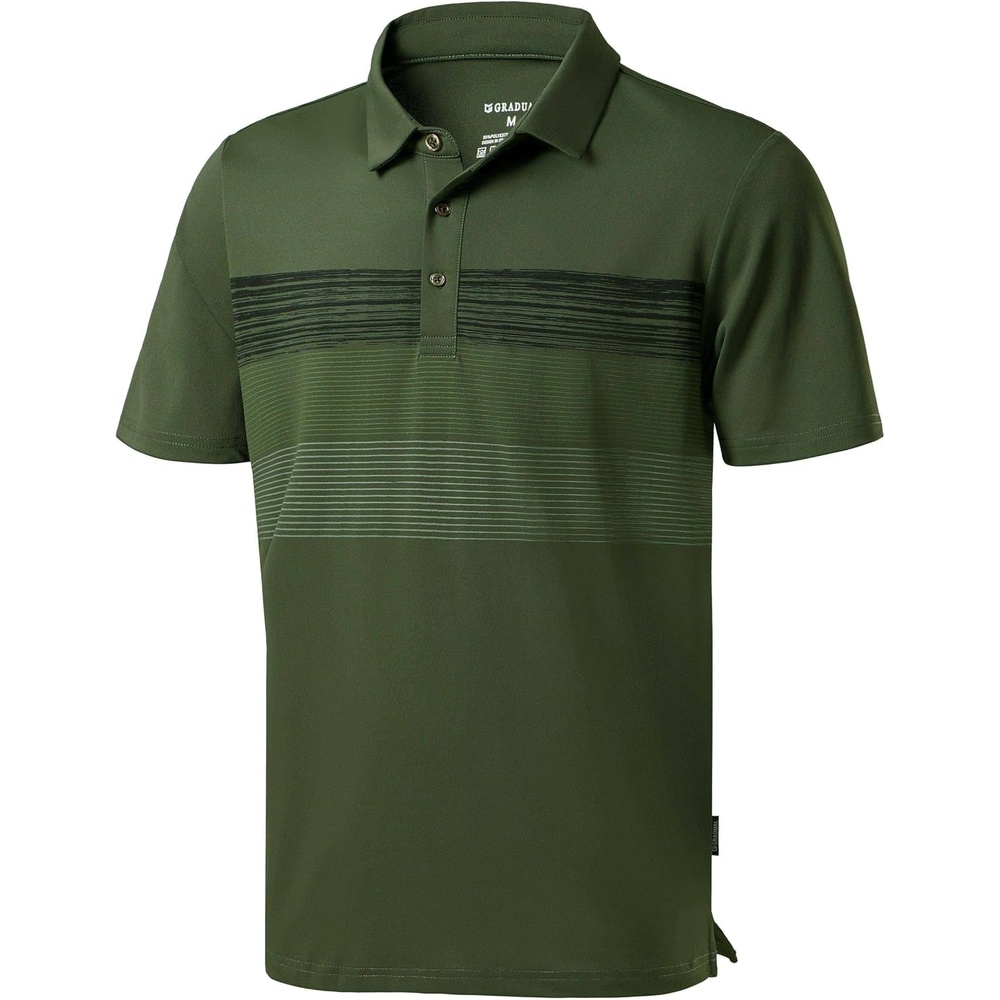 image:imageMens Golf Polo Shirts Dry Fit Moisture Wicking Performance Short Sleeve  Regular Fit 3 Button Collared Shirts Sun Protection Lightweight Breathable Pique Fabric Athletic Work Smart Casual PoloBdark Green Stripe