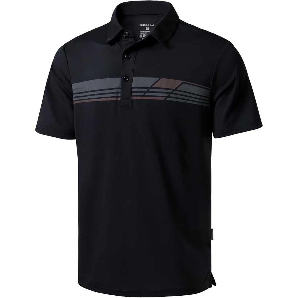 image:imageMens Golf Polo Shirts Dry Fit Moisture Wicking Performance Short Sleeve  Regular Fit 3 Button Collared Shirts Sun Protection Lightweight Breathable Pique Fabric Athletic Work Smart Casual PoloBblack Parallelogram
