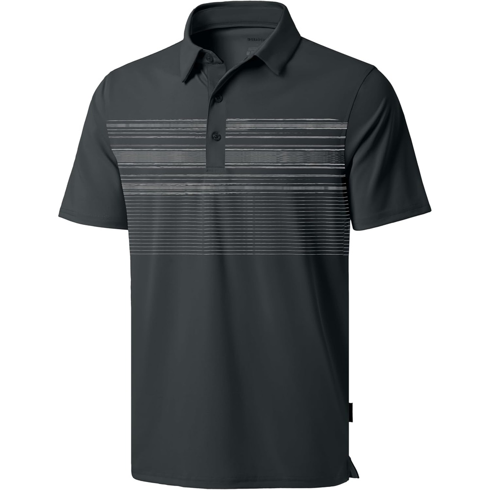image:imageMens Golf Polo Shirts Dry Fit Moisture Wicking Performance Short Sleeve  Regular Fit 3 Button Collared Shirts Sun Protection Lightweight Breathable Pique Fabric Athletic Work Smart Casual PoloDeep Grey Stripes