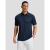 Men’s Golf Polo Shirts Dry Fit Moisture Wicking Performance Short Sleeve | Regular Fit, 3 Button, Collared Shirts, Sun Protection, Lightweight Breathable Pique Fabric, Athletic Work Smart Casual Polo(B-navy Coloured Lines)