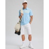 Men’s Golf Polo Shirts Dry Fit Moisture Wicking Performance Short Sleeve | Regular Fit, 3 Button, Collared Shirts, Sun Protection, Lightweight Breathable Pique Fabric, Athletic Work Smart Casual Polo(Light Blue Stripes)