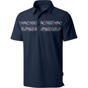 Men’s Golf Polo Shirts Dry Fit Moisture Wicking Performance Short Sleeve | Regular Fit, 3 Button, Collared Shirts, Sun Protection, Lightweight Breathable Pique Fabric, Athletic Work Smart Casual Polo(Navy Flower)