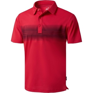 Men’s Golf Polo Shirts Dry Fit Moisture Wicking Performance Short Sleeve | Regular Fit, 3 Button, Collared Shirts, Sun Protection, Lightweight Breathable Pique Fabric, Athletic Work Smart Casual Polo(B-red Stripe)