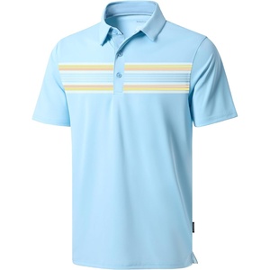 Men’s Golf Polo Shirts Dry Fit Moisture Wicking Performance Short Sleeve | Regular Fit, 3 Button, Collared Shirts, Sun Protection, Lightweight Breathable Pique Fabric, Athletic Work Smart Casual Polo(Light Blue Stripes)