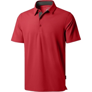 Men’s Golf Polo Shirts Dry Fit Moisture Wicking Performance Short Sleeve | Regular Fit, 3 Button, Collared Shirts, Sun Protection, Lightweight Breathable Pique Fabric, Athletic Work Smart Casual Polo(A-dark Red)