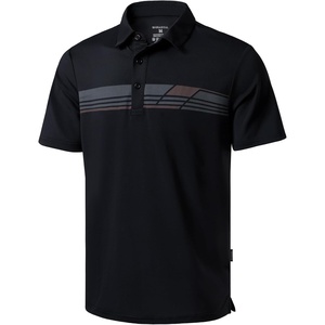 Men’s Golf Polo Shirts Dry Fit Moisture Wicking Performance Short Sleeve | Regular Fit, 3 Button, Collared Shirts, Sun Protection, Lightweight Breathable Pique Fabric, Athletic Work Smart Casual Polo(B-black Parallelogram)