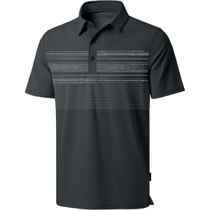 Men’s Golf Polo Shirts Dry Fit Moisture Wicking Performance Short Sleeve | Regular Fit, 3 Button, Collared Shirts, Sun Protection, Lightweight Breathable Pique Fabric, Athletic Work Smart Casual Polo(Deep Grey Stripes)