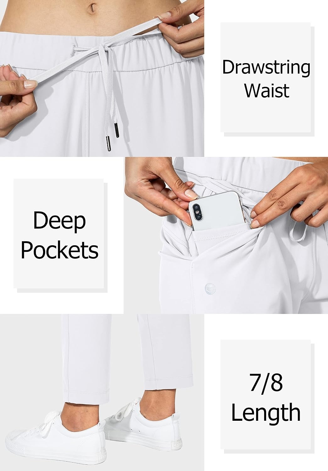 image:imageG Gradual Womens Pants with Deep Pockets 78 Stretch Ankle Sweatpants Golf Athletic Travel Lounge Business Casual Butter Soft 4way Stretch Wash and Dry Well Flattering LightweightWhite