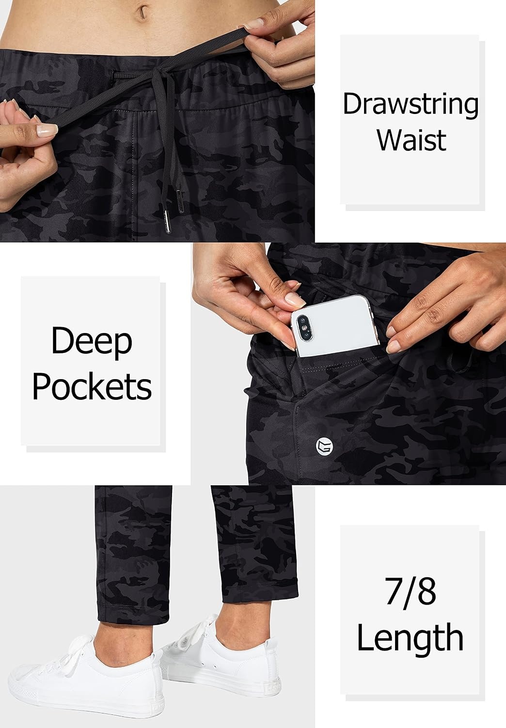 image:imageG Gradual Womens Pants with Deep Pockets 78 Stretch Ankle Sweatpants Golf Athletic Travel Lounge Business Casual Butter Soft 4way Stretch Wash and Dry Well Flattering LightweightBlack Camo