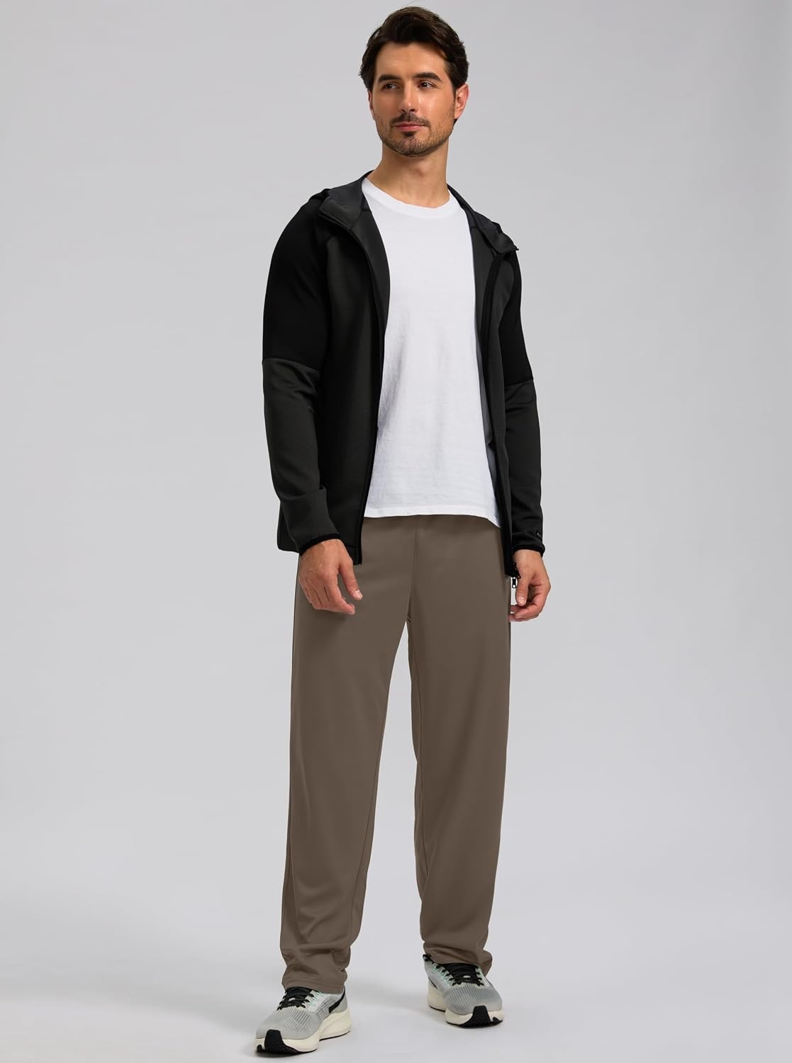 image:imageMens Sweatpants with Zipper Pockets Mesh Lightweight Workout Pants for Men Contrast Waistband Breathable Mesh Fabric 2 Zip Pockets Athletic Pant for Running Gym Lounge Travel Easy to StyleLight Brown