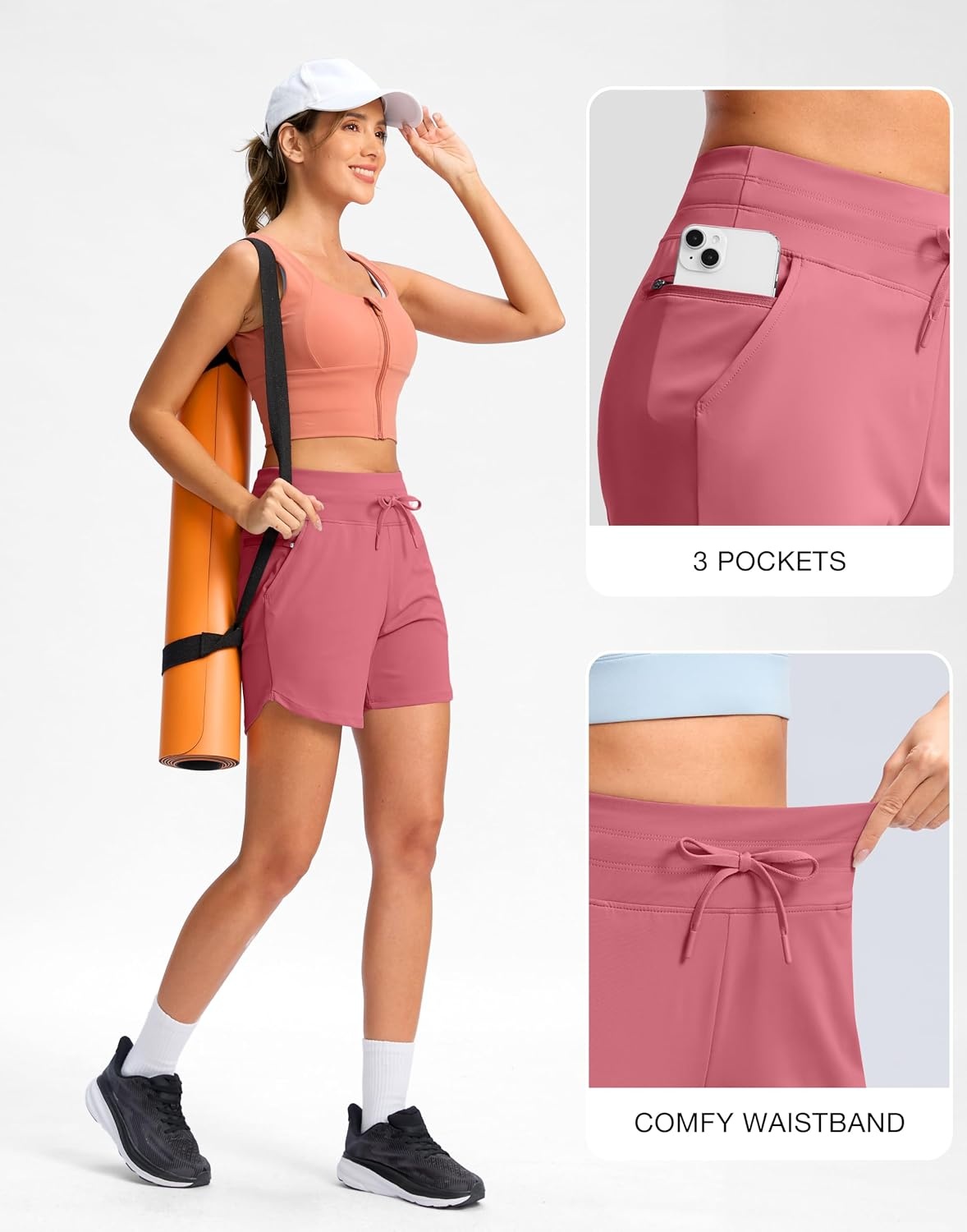 image:imageG Gradual Womens 5 Athletic Running Shorts with Zip Pockets Stretchy Quick Dry High Waisted for Workout Gym HikingBerry Rose