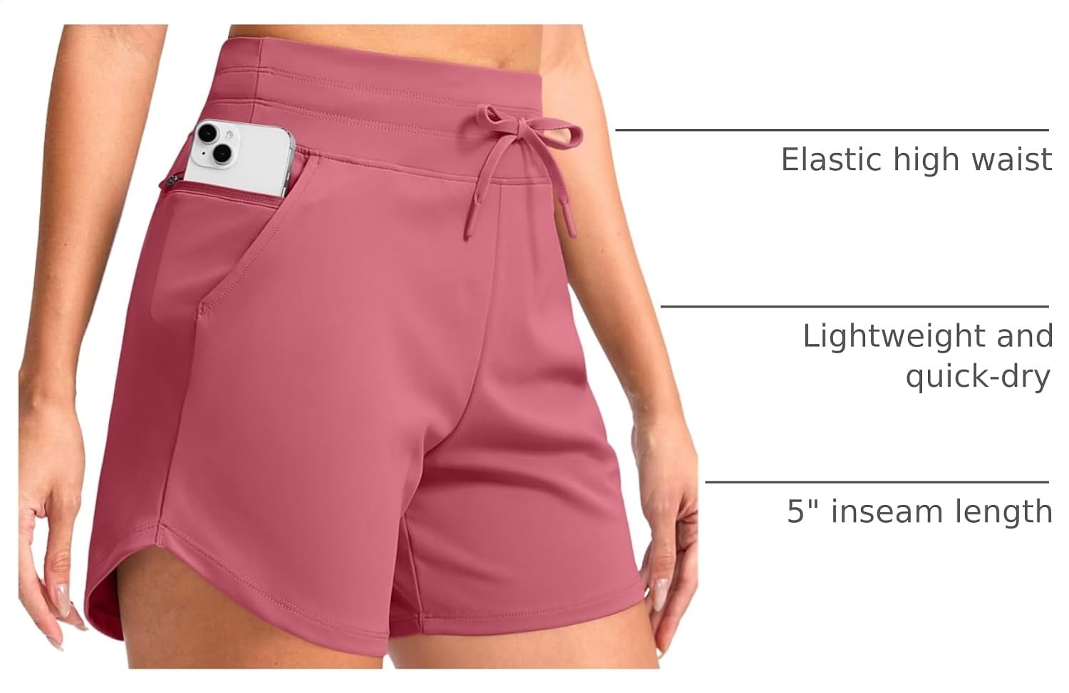 image:imageG Gradual Womens 5 Athletic Running Shorts with Zip Pockets Stretchy Quick Dry High Waisted for Workout Gym HikingBerry Rose