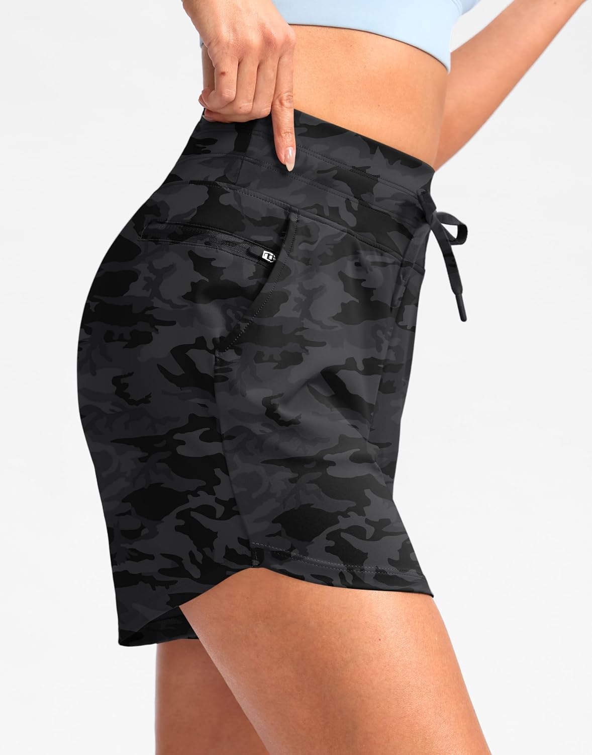 image:imageG Gradual Womens 5 Athletic Running Shorts with Zip Pockets Stretchy Quick Dry High Waisted for Workout Gym HikingBlack Camo